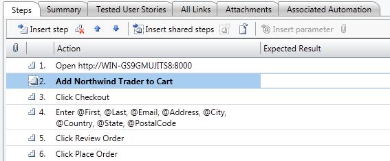 4. In the Create Shared Steps dialog, enter Add Northwind Trader to Cart as the Title and then click the OK button.