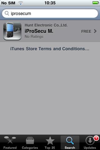 I. Site Management A. Install IProSecu M. application Press icon to access App Store. Then, click Search Tab and insert the key word iprosecu m. in the searching bar.