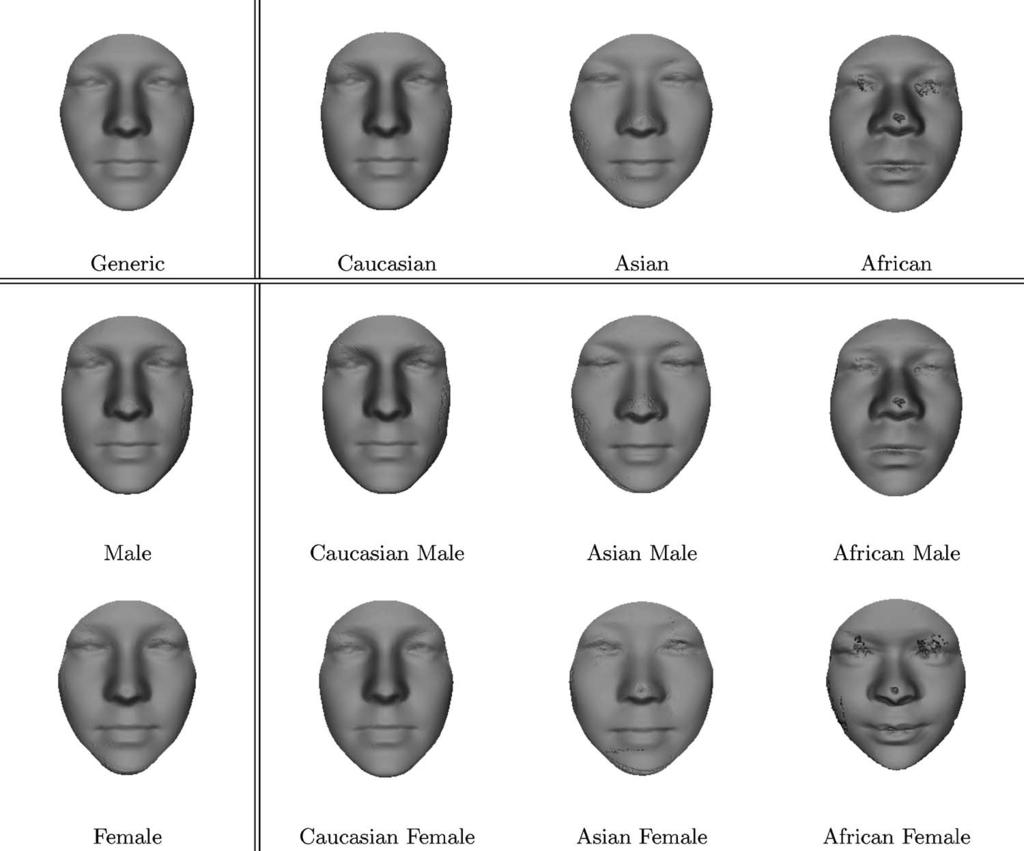 Fig. 3 Average faces for different morphology and gender combinations. 4 Average Face Models In Ref. 10, a method for generating the AFM was described.