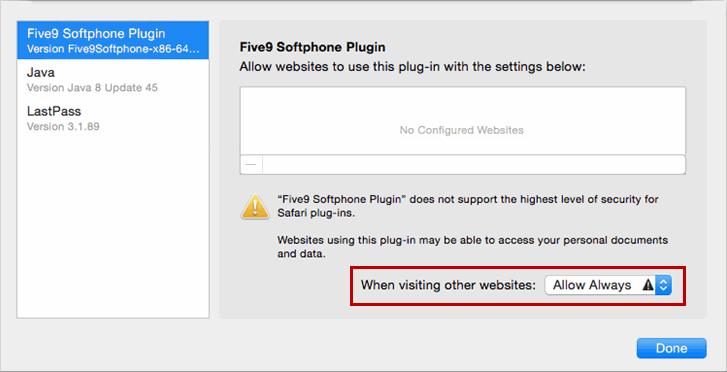 1 Click Security. 2 Disable Block pop-up windows. 3 Enable Plug-ins and click Website Settings.