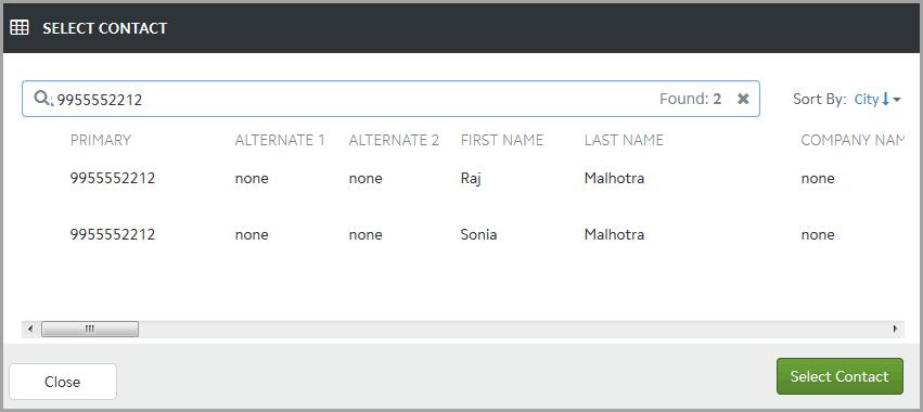 Managing Contacts Modifying Contact Records Click the record you want to use and click Select Contact.