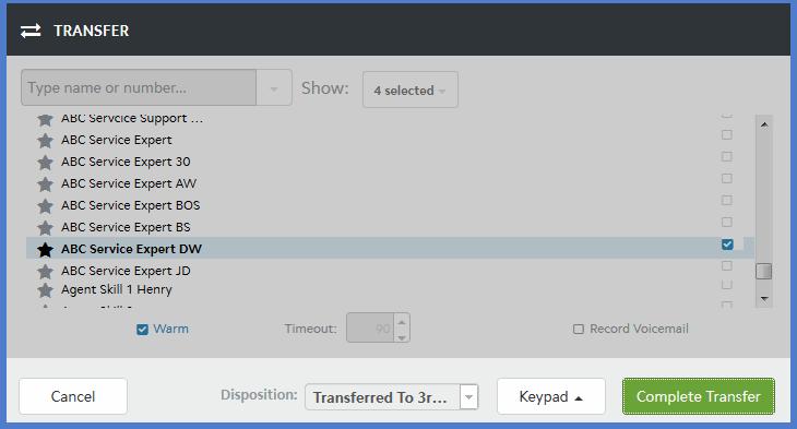 Processing Calls Transferring Calls 2 Select a third party. When you start typing a name, the appropriate names are listed in the Agents and Skills field.