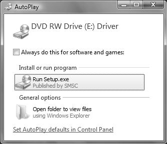 For Windows Vista user 1. Insert the supplied driver CD into a computer's CD/DVD- ROM. 2. Click <Run Setup.