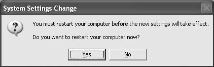 Note: Click <Yes> to restart or <No> to manually restart later, if a