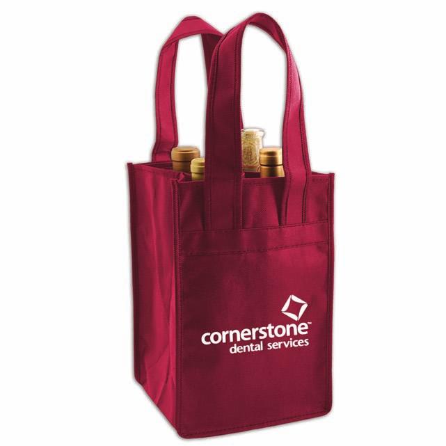 4 Bottle Wine Tote - CEF 8400 Unit Cost $2.49 $2.29 $1.99 $1.79 $1.69 $1.49 Printed bottle totes are a must for beverage distributors, say goodbye to plastic bags!