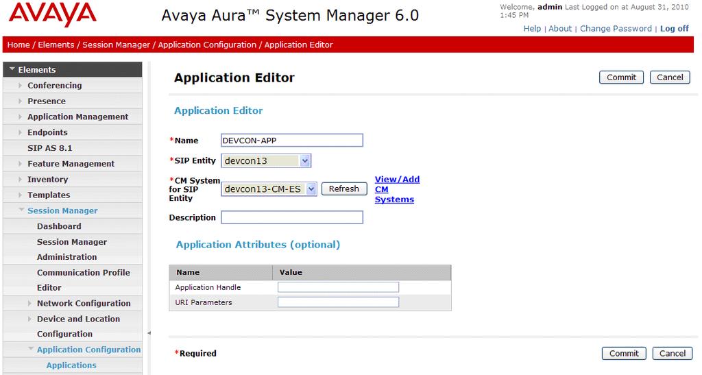 5.6. Add Application Sequence To define an application for Communication Manager, navigate to Elements Session Manager Application Configuration Applications on the left and select New button (not