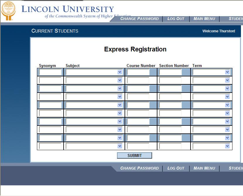 Registration: Step 3b Express Registration: Enter Synonym / (Course Number, Section Number) and Term