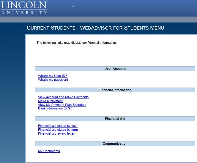 View Other Information From WebAdvisor Students Menu: View and pay