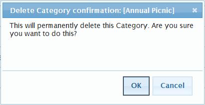 152 Maintaining the e-link Calendar 4. Click Note: next to the Category that you want to delete. A confirmation dialog displays.