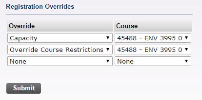 You may also assign registration overrides for more than one of your courses for the same student at one time.
