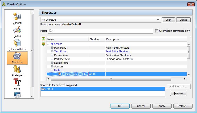 Configuring Shortcut Keys Configuring Shortcut Keys Many commonly used commands have predefined keyboard shortcuts. Shortcuts are displayed next to the command in the menu bar or popup menu.
