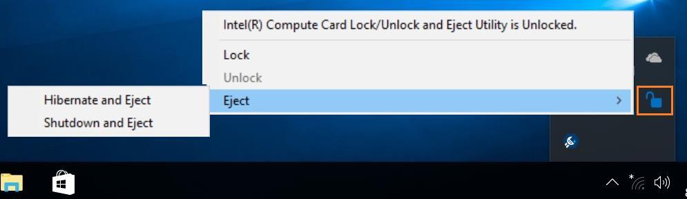 before ejecting it. Software eject using the Intel Compute Card Lock and Eject Tool. 1. Download and install the Intel Compute Card Lock and Eject Tool.