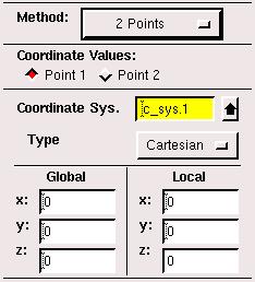 6.7 Orienting the Model Figure 6.7.5: 2 Points Option Specification in the Vector Definition Panel Coordinate Sys. specifies the coordinate system of reference.