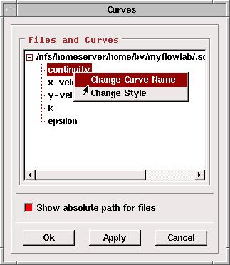 8.3 XY Plots Figure 8.3.5: Curves Panel 3. Select the curves to be displayed. 4. Right-click on the curve you want to modify and change the name or style of the curve. 5.
