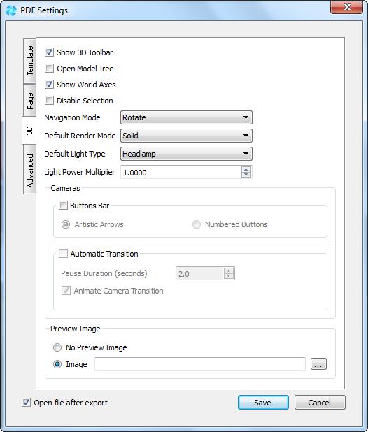 3D Tab The 3D Tab allows you to preset Adobe Reader settings in addition to other settings as noted.