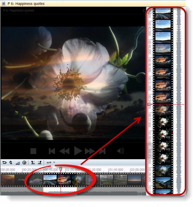 97 Two orange sliders that appear when you move the mouse pointer over the full preview let you select just the section of the video that you want to see in the margin area (see Figure 75): Figure
