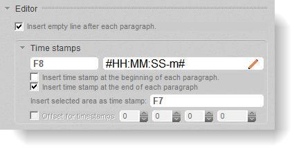 Figure 80: Settings for time stampes in F4_2012 After preparing and saving the transcript in F4/F5 do not open it in Word and make changes in Word.