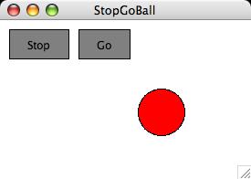 Figure 14.2 contains the StopGoBall program, which illustrates such a program using a hypothetical class GButton. Figure 14.2: The StopGoBall program. 1 import acm.graphics.*; 2 import acm.program.*; 3 import java.