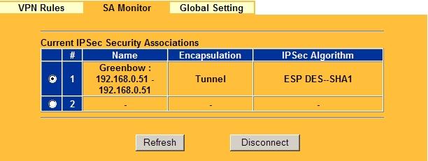 using the SA Monitor tab under the VPN menu (see