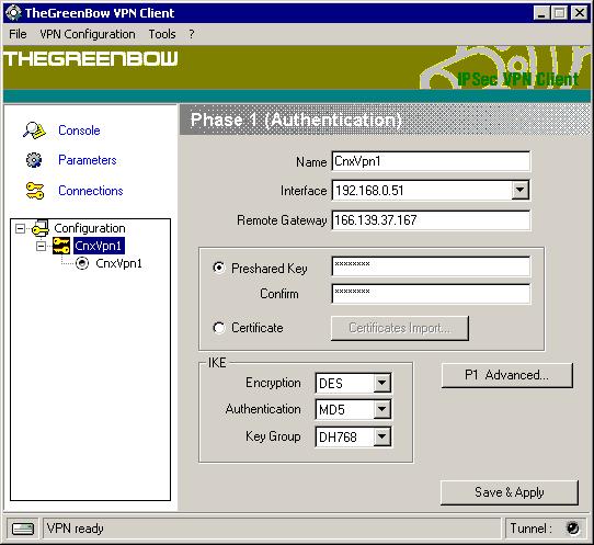 Example Greenbow Configuration After starting the Greenbow VPN Client software, select Configuration and right-click to create a new Phase 1 configuration as shown in Figure 6.