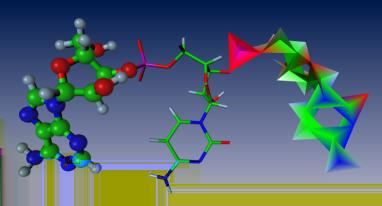 Chapter 7: Molecular Option Introduction Figure 7.7: MoleculeView (left and middle) and BondAngleView (right) display the molecule simultaneously. shown in Figure 7.7. In addition, there are two modules for generating molecular surfaces.