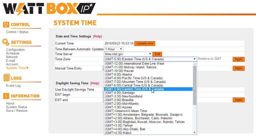 7. Configure System Time The default time zone setting must be changed to match the installed location so that scheduled events and log records are correct.