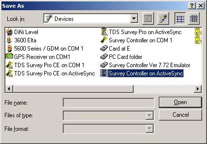 5. Sending the geoid file to the Survey Controller data collector Regardless of whether you got to this point from Step 3 or Step 4, you will now see a Save As dialog.