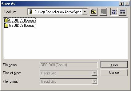 Now you will be at a Save As dialog. In the example below, this data collector already has subgrids of GEOID99 (Conus) and GEOID03 (Conus).