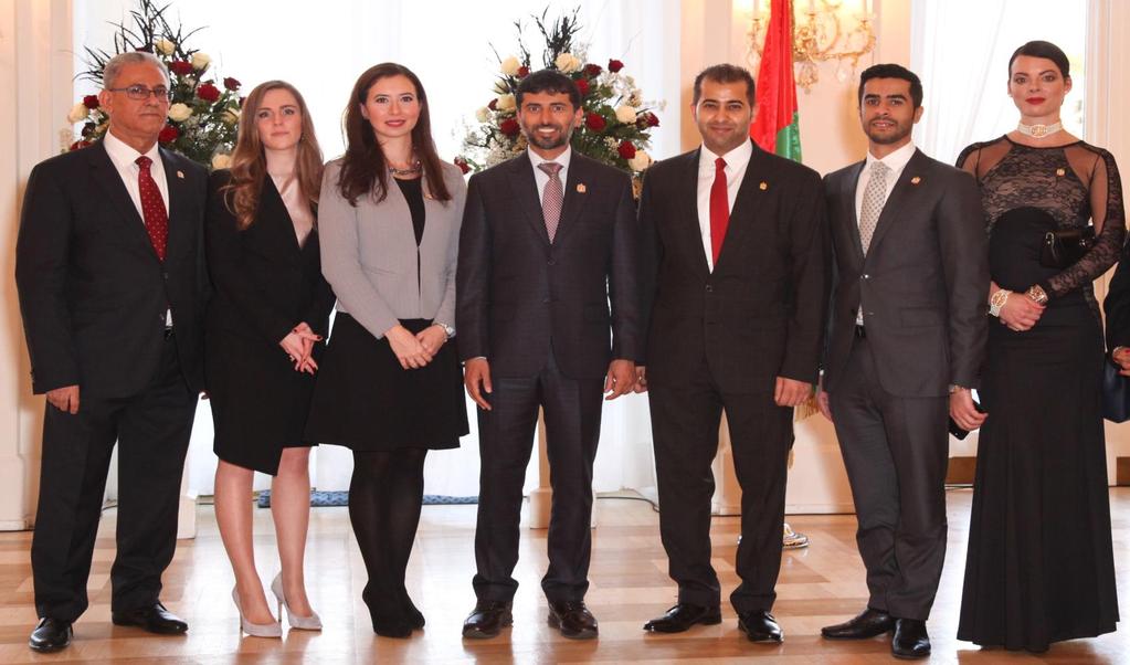 UAE Permanent Mission led by Ambassador Hamad Alkaabi (second right) and H.E. Suhail Al Mazroui, UAE Minister of Energy (center), during the UAE National Day Celebration in Vienna.