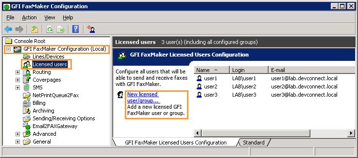 6.2.2. Add Users On the GFI FaxMaker Configuration window, navigate to Licensed Users as