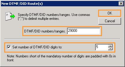 Click on New to add a route. On the DTMF/DID Route(s) window: Type in a singl