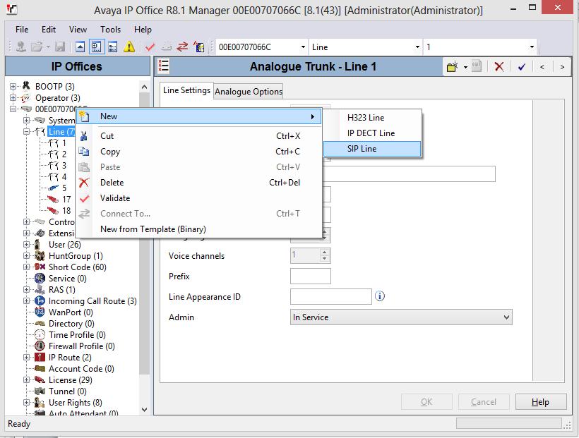 5.5. Configure IP Office SIP Line From the left pane, right click on