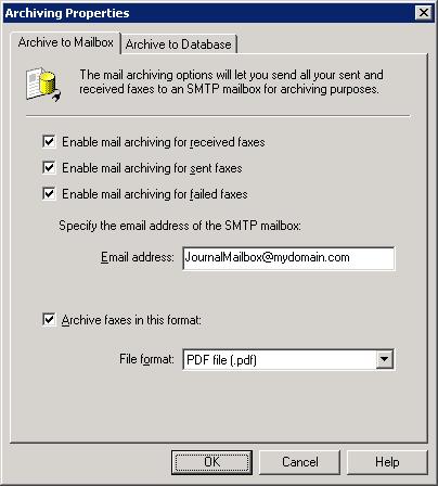 refer to Archive to mailbox (page 102). Archive to a database - Store all faxes in a Firebird or a Microsoft SQL/MSDE database. For more information, refer to Archive faxes to database (page 103). 6.
