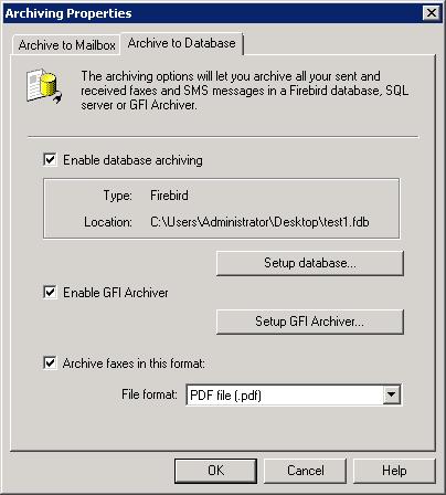 6.7.2 Archive faxes to database GFI FaxMaker can archive all faxes and SMS to a Firebird or a Microsoft SQL/MSDE database.