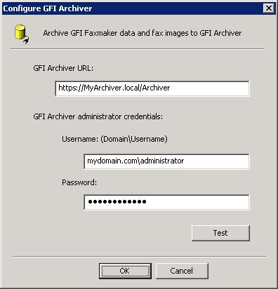 Screenshot 62: Configuring GFI Archiver connection settings 3.