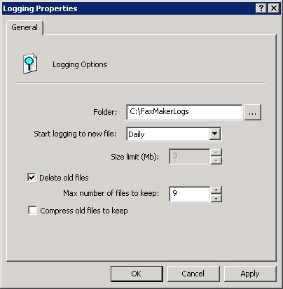 6.10 Log files Log files enable administrators to review the activity of GFI FaxMaker. 6.10.1 Managing log files NOTE The following settings apply to the log files described in List of log files. 1.