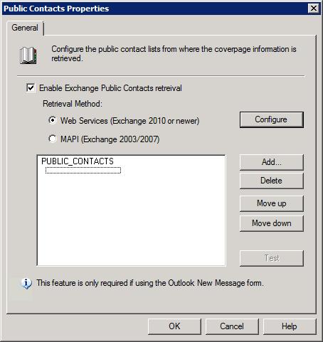 NOTE Configure Public Contacts when showing recipient information on cover pages or when using the email client to send faxes.