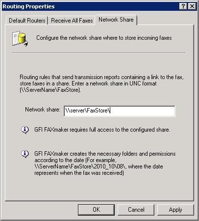mm - month dd - day Step 1: Create network share Create a shared folder with: Full access to the GFI FaxMaker account (user credentials specified during installation) in order to be able to save