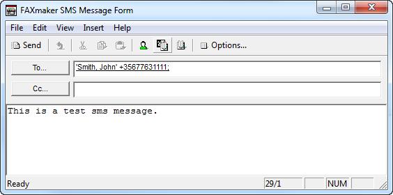 Screenshot 116: Composing an SMS in the web-based SMS Client 10.1.3 Method 3: Using the GFI FaxMaker Client application Use the GFI FaxMaker SMS Message Form to send SMS.