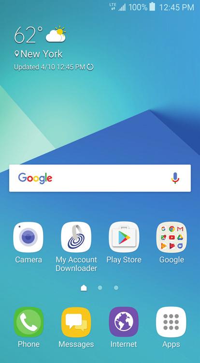 Home Screen Status bar App shortcuts Home screen indicator *Devices and software are