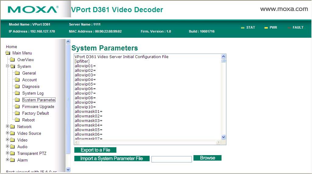 System Configuration System Parameters The System Parameters page allows you to view all system parameters, which are listed by category.