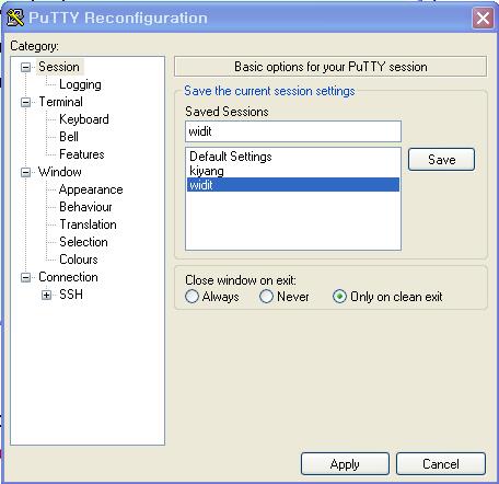 SSH Client: PuTTY PuTTY configuration (continued) 13. Click the Session category 14.