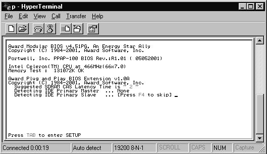 rebooting the computer, press <Tab> key immediately to enter BIOS setup program.