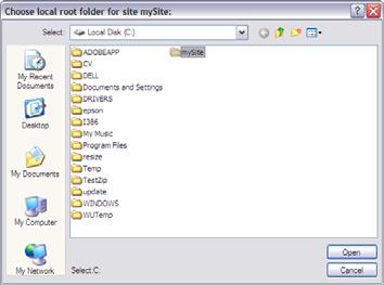 Locate and select the root folder you created for your site. Click Open and then Select (Windows), or click Choose (Mac OS). 10. Click Next. 11.