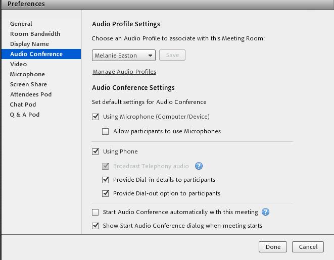 Verify your conferencing settings In order to reduce feedback, computer microphones should be disabled. This image shows recommended settings.