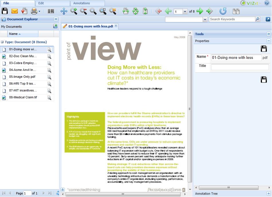 Clicking on the Vizit Essential Ribbon button will open the document in