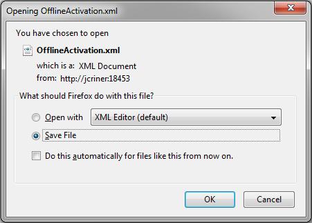 4. Click on the link in Step 2 to download your Offline Activation file and save that file to a computer that has access to the internet. 5.