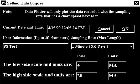 You may need to use the up or down arrows on the drop down menu to see more of the available recording intervals. 7. The time and date the logger is set to will be the same time as the PC clock.