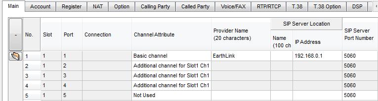 b- Prt Prperty settings: Mve the cmputer muse ver the VSIPGW16 card and chse prt prperty Basic Channel setup: Please lcate the EarthLink SIP Trunks accunt details frm yur EarthLink accunt Welcme