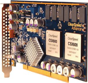 The ClearSpeed Advance accelerator board can be used to accelerate a single workstation, server or an entire cluster; multiple boards may be used in one computer.